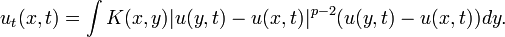 u_t (x,t) = \int K(x,y) |u(y,t) - u (x,t)|^{p-2} (u(y,t) - u (x,t)) dy.